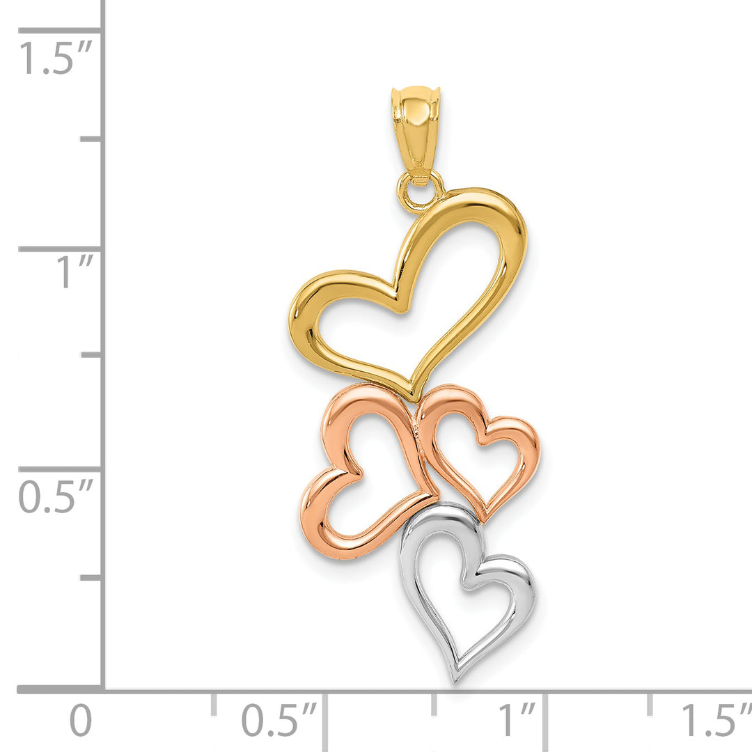 14k Yellow Rose Gold White Rhodium Hearts Pendant