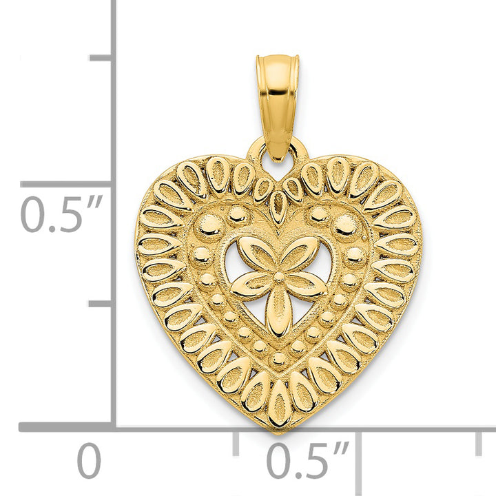 14k Yellow Gold Fancy Design Filigree Heart Pendant