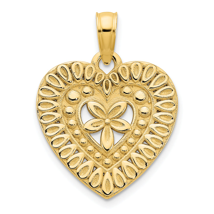 14k Yellow Gold Fancy Design Filigree Heart Pendant