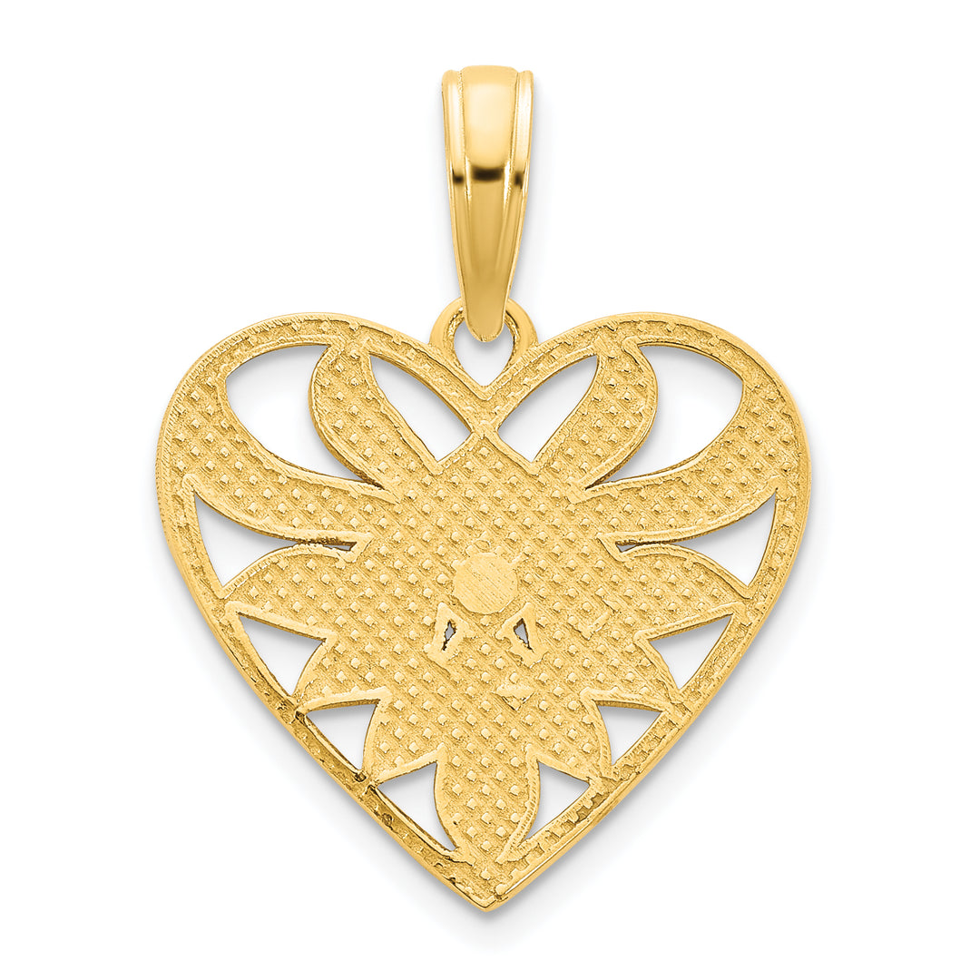 14k Yellow Gold Fancy Filigree Design Heart Shape Pendant