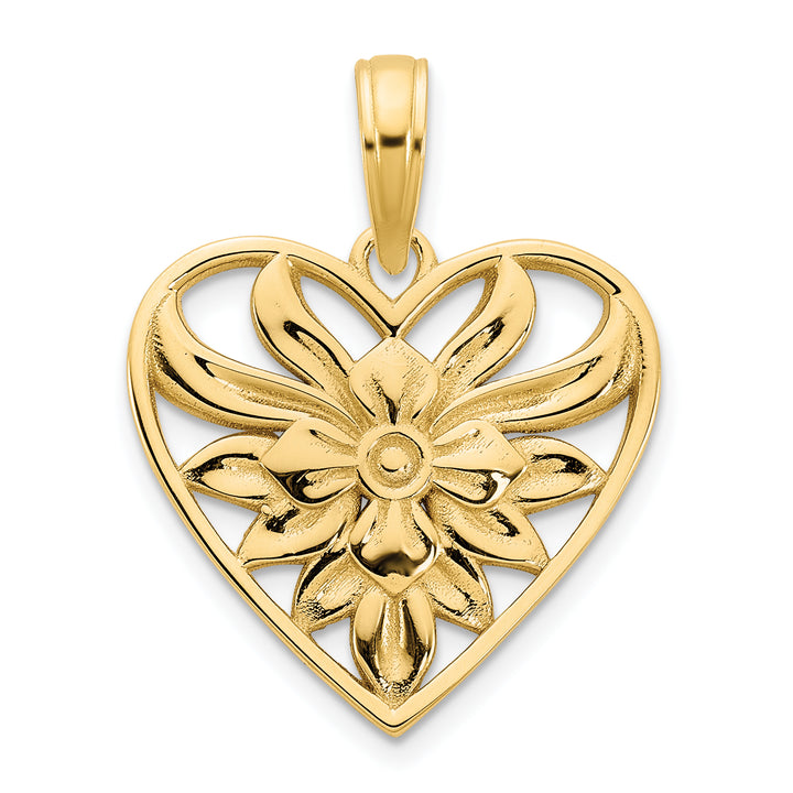 14k Yellow Gold Fancy Filigree Design Heart Shape Pendant