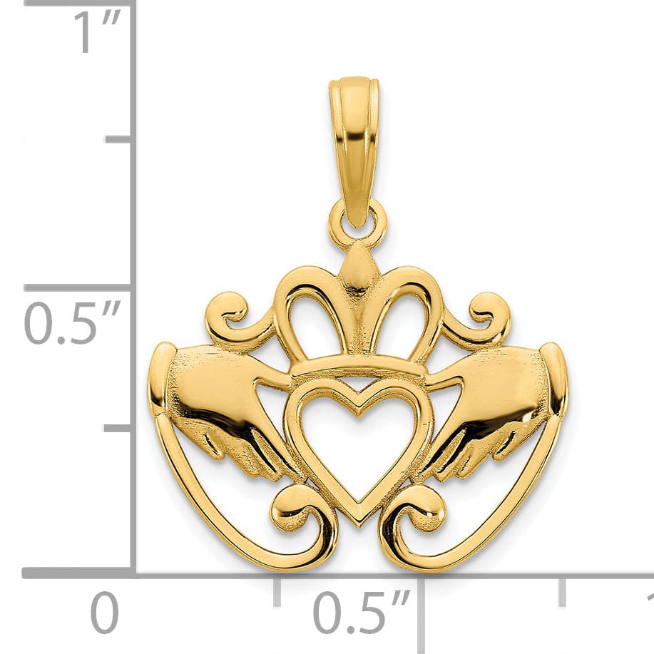 14k Yellow Gold Fancy Claddagh Design Pendant