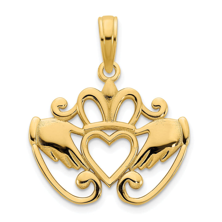 14k Yellow Gold Fancy Claddagh Design Pendant