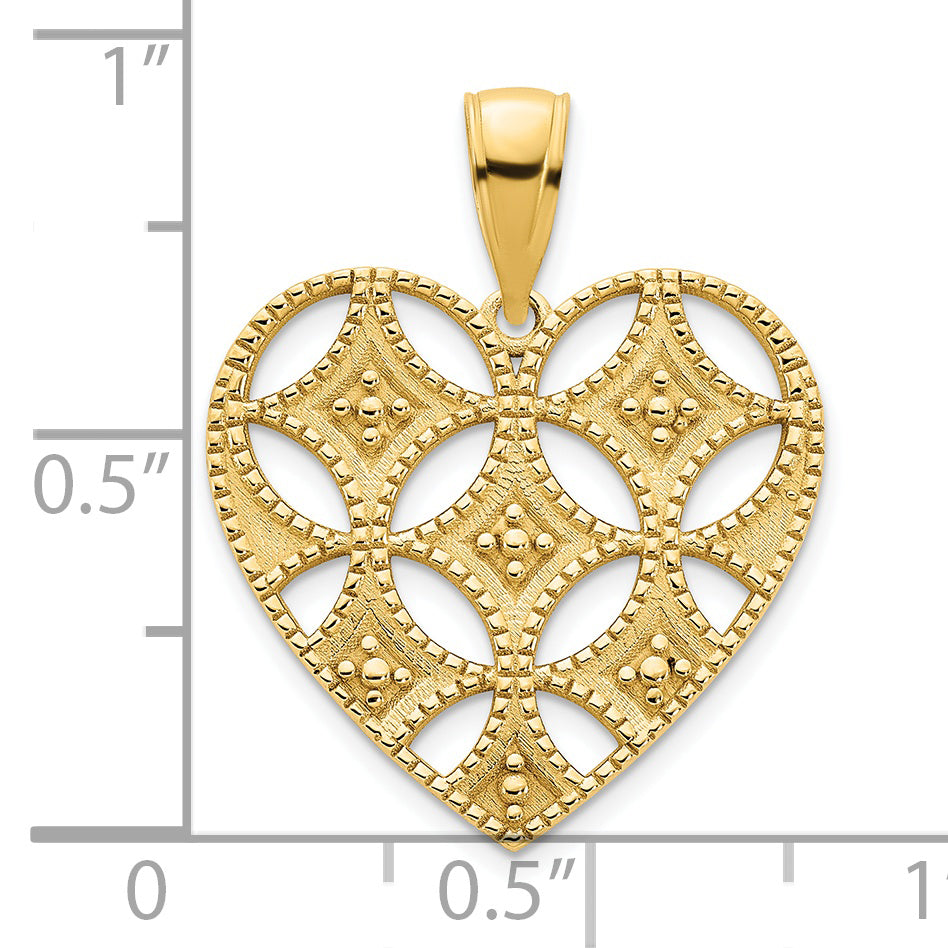 14k Yellow Gold Fancy Filigree Heart Design Pendant