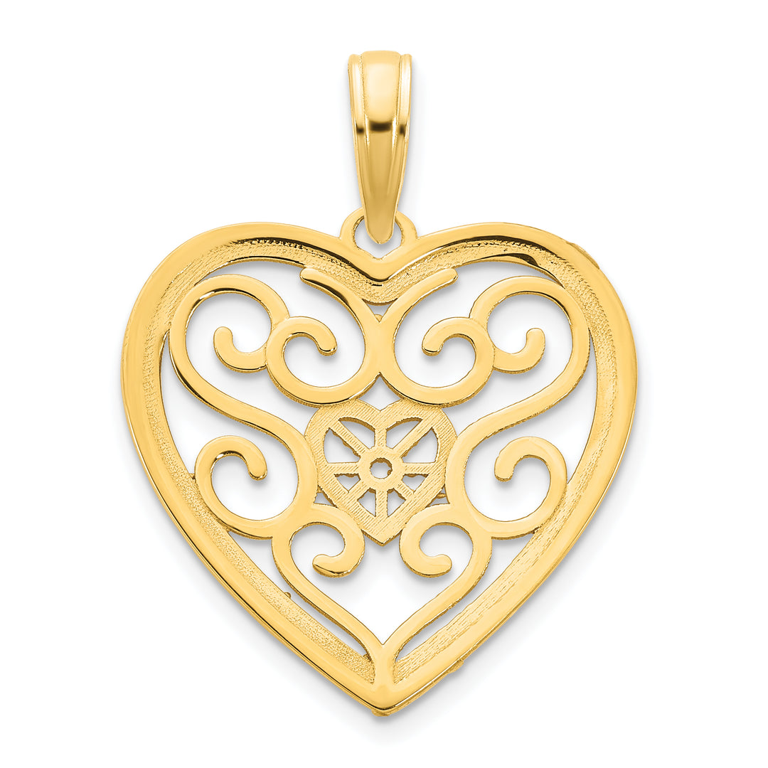 14k Yellow Goldy Fancy Filigree Heart Design Pendant