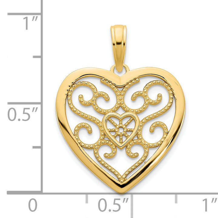 14k Yellow Goldy Fancy Filigree Heart Design Pendant