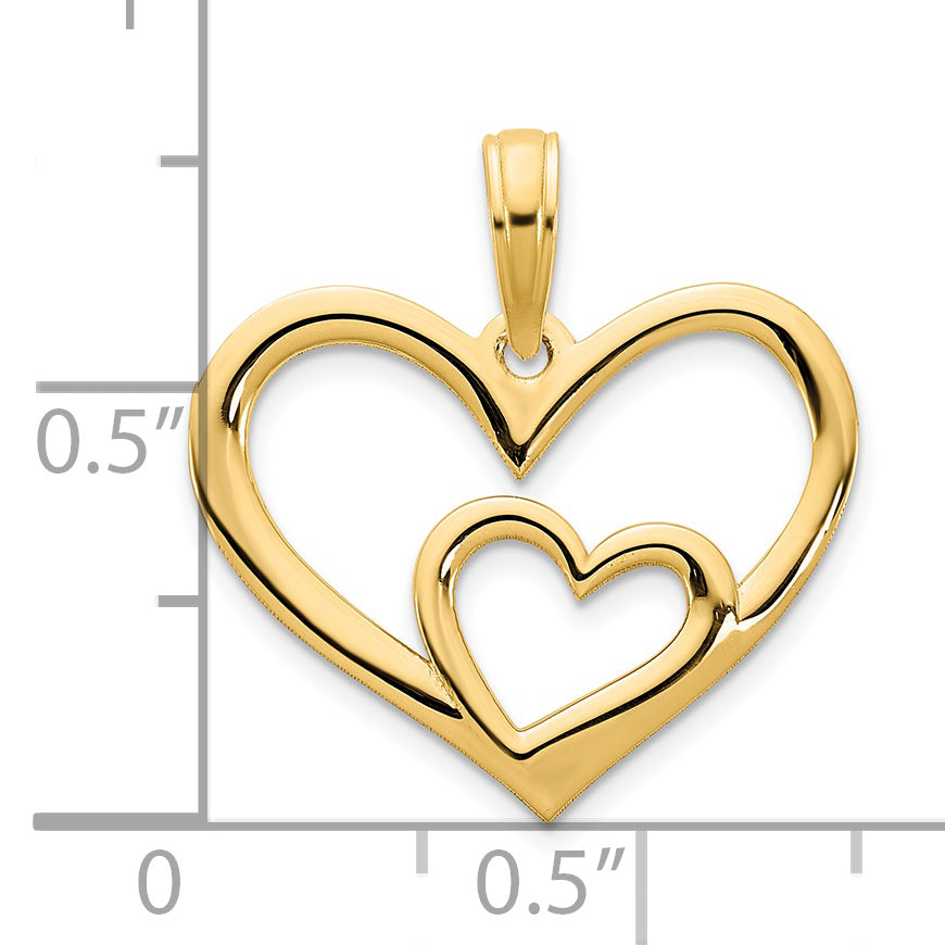 14k Yellow Gold Heart in a Heart Pendant