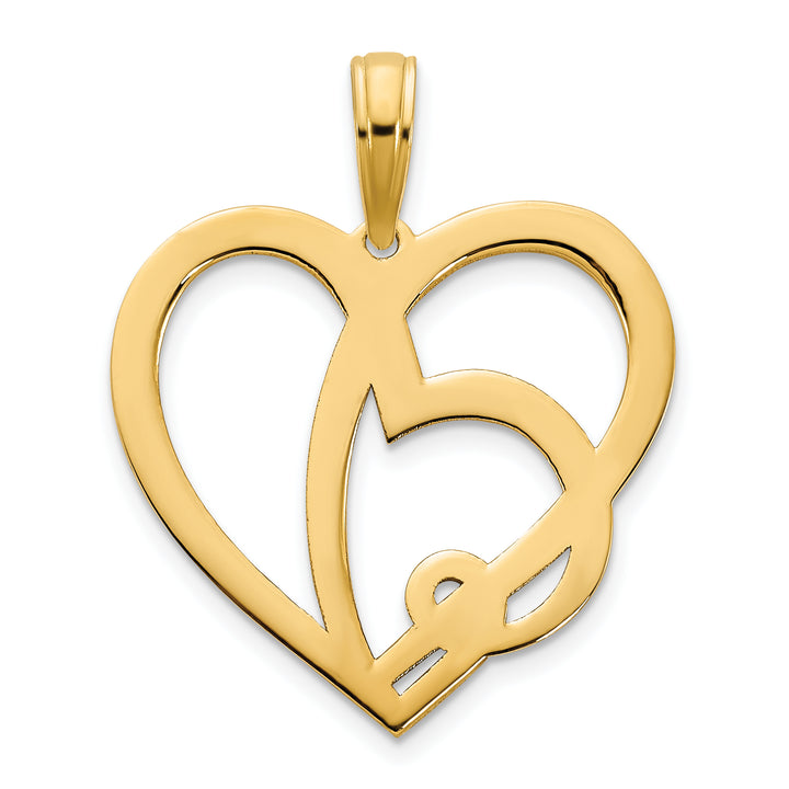 14k Yellow Gold Heart in a Heart Design Pendant