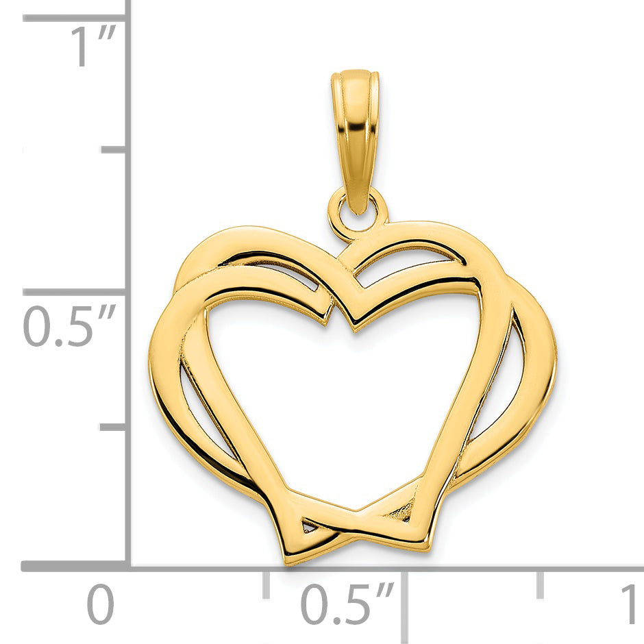 14k Yellow Gold  Fancy Heart in a Heart Design Pendant