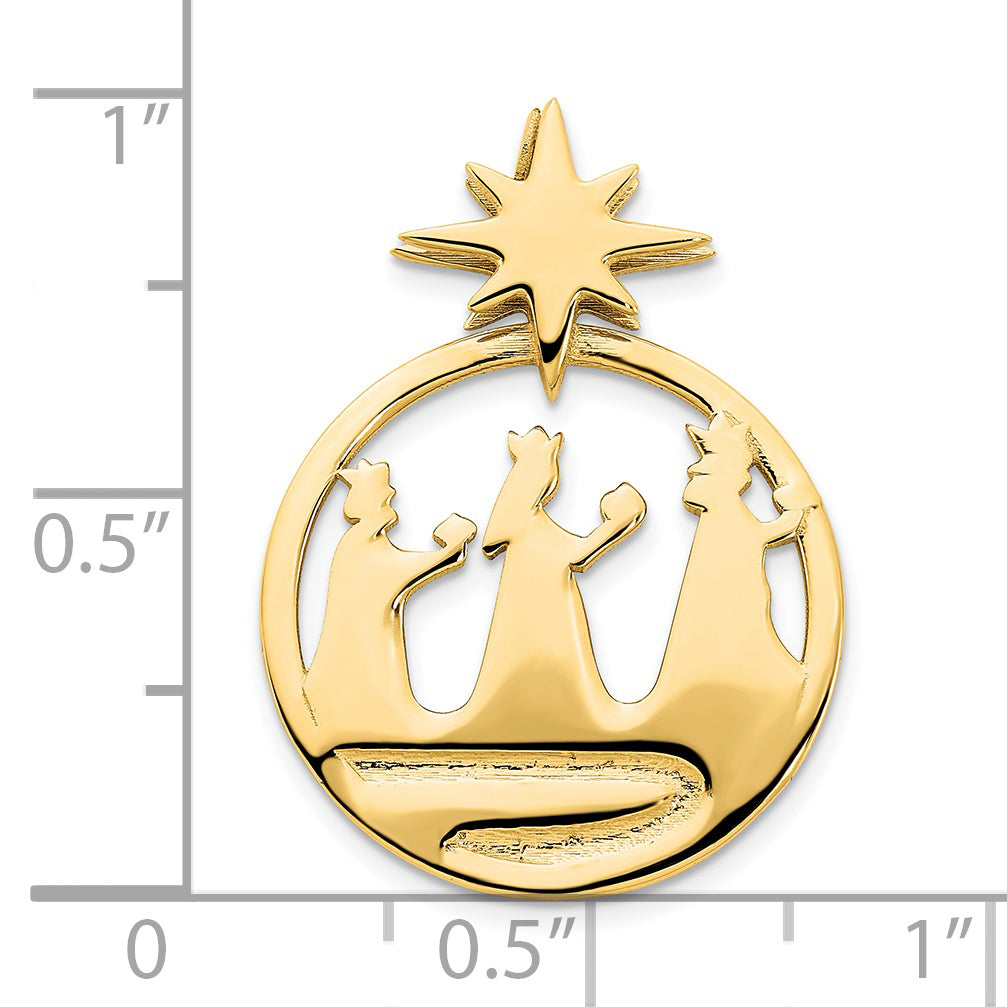 14k Yellow Gold Three Wise Men North Star Chain Slide Pendant