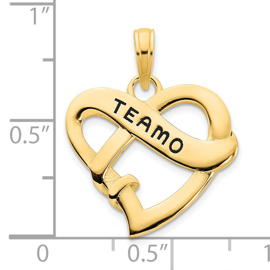 14k Yellow Gold Epoxy Te Amo Heart Design Pendant