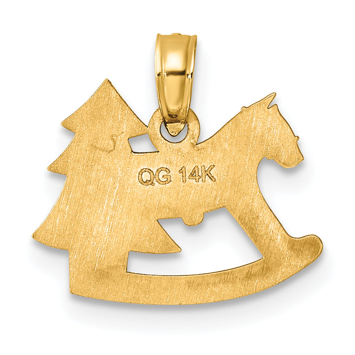 14k Yellow Gold Epoxy Rocking Horse with Christmas Tree Pendant