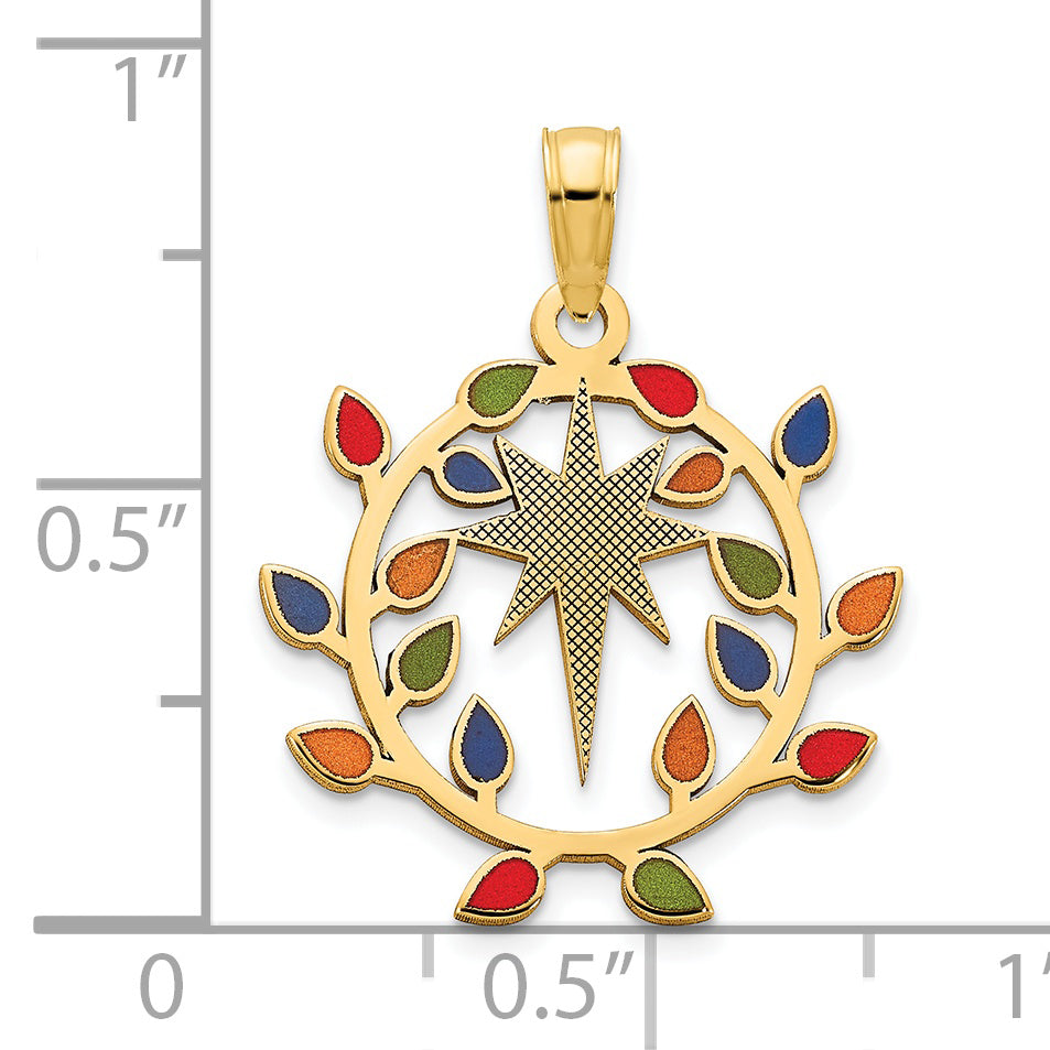 14k Yellow Gold Multi-color Epoxy Christmas Lights North Star Pendant