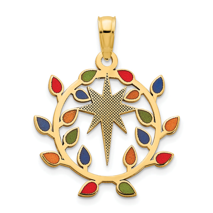 14k Yellow Gold Multi-color Epoxy Christmas Lights North Star Pendant