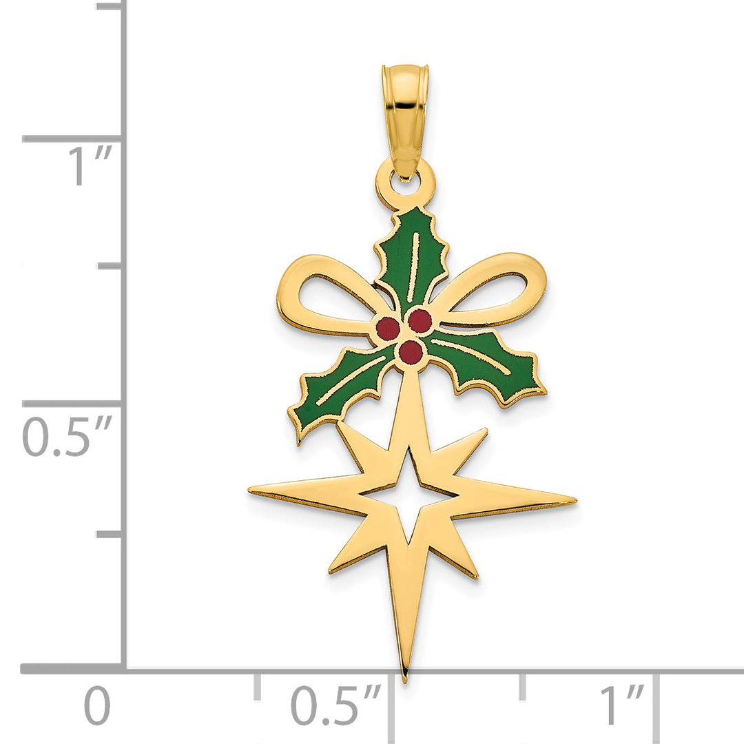 14k Yellow Gold Epoxy Holly and North Star Pendant