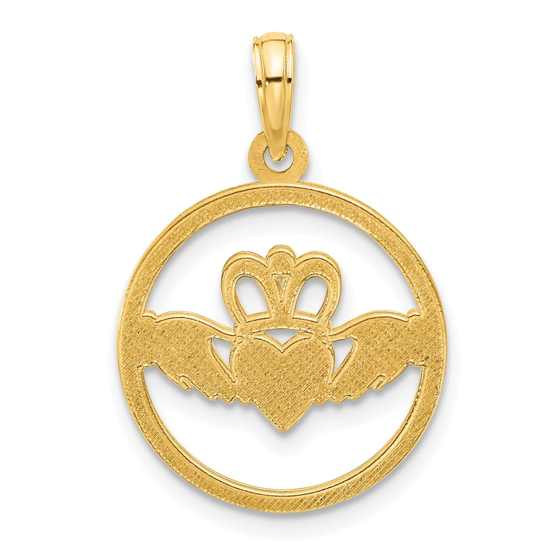 14k Yellow Gold Polished Circle Design Claddagh Pendant