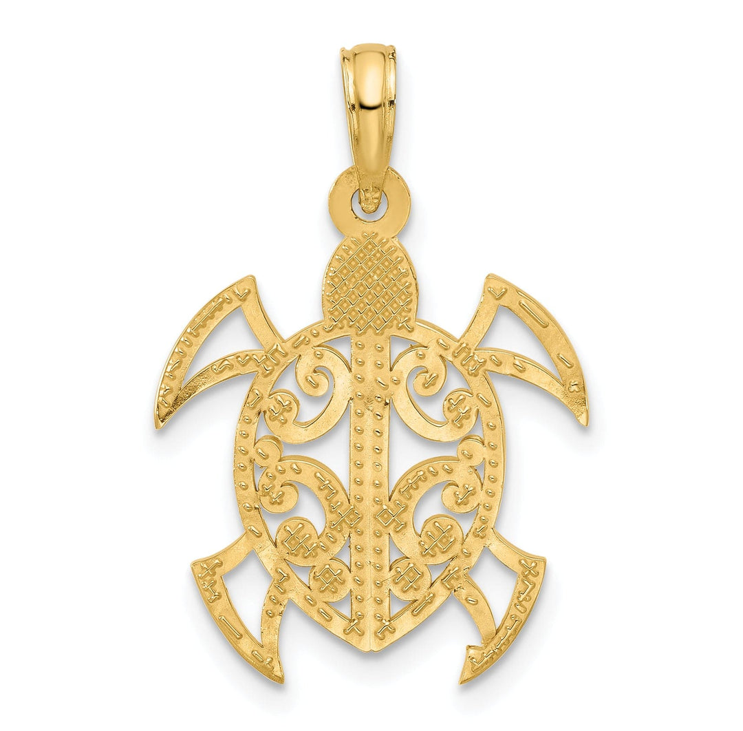 14k Yellow Gold Fancy Abstract Turtle Design Pendant