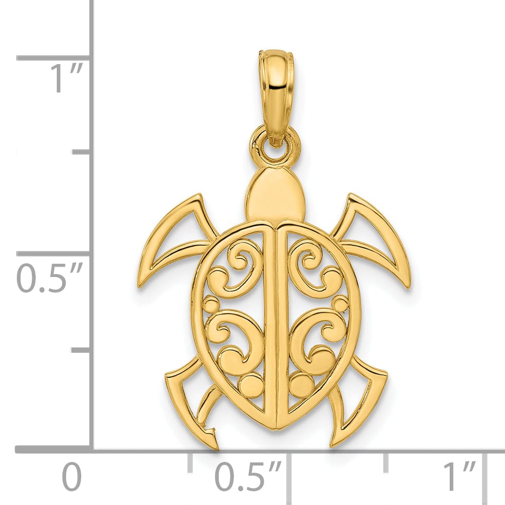 14k Yellow Gold Fancy Abstract Turtle Design Pendant
