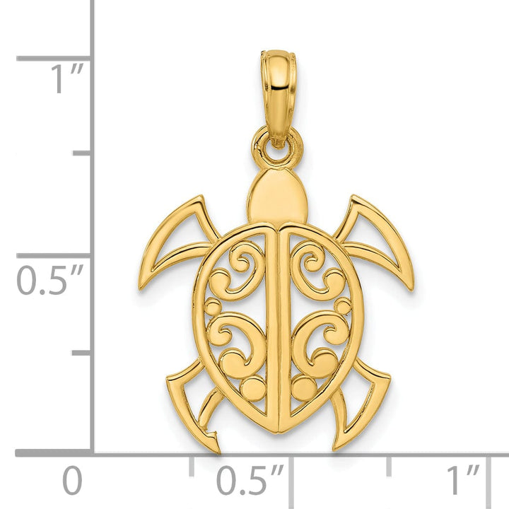 14k Yellow Gold Fancy Abstract Turtle Design Pendant