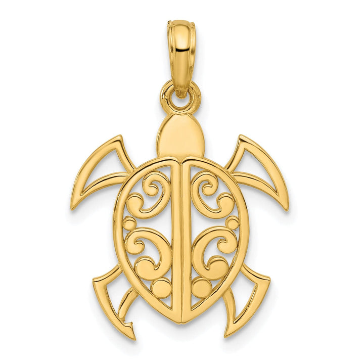 14k Yellow Gold Fancy Abstract Turtle Design Pendant
