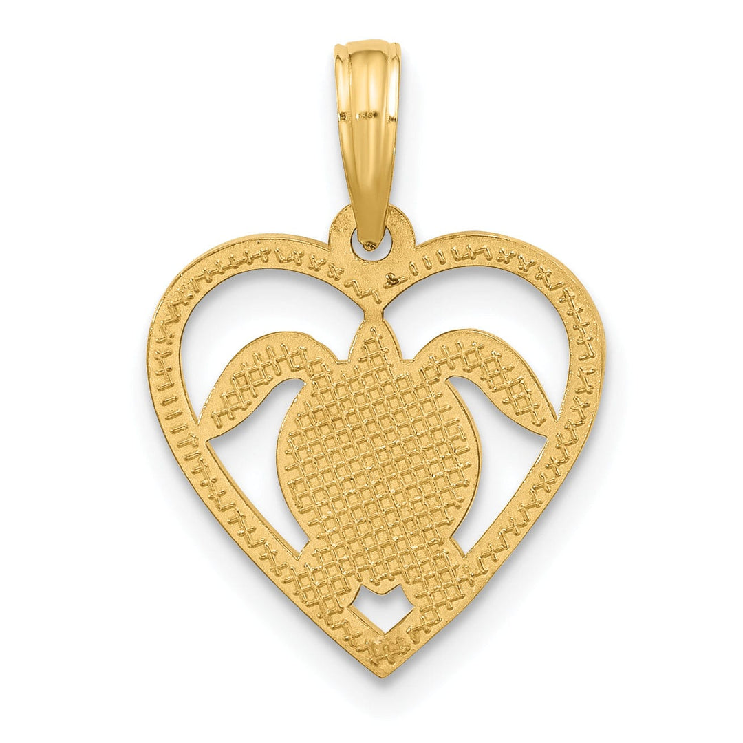 14K Yellow Gold Polished Turtle in Heart Design Pendant