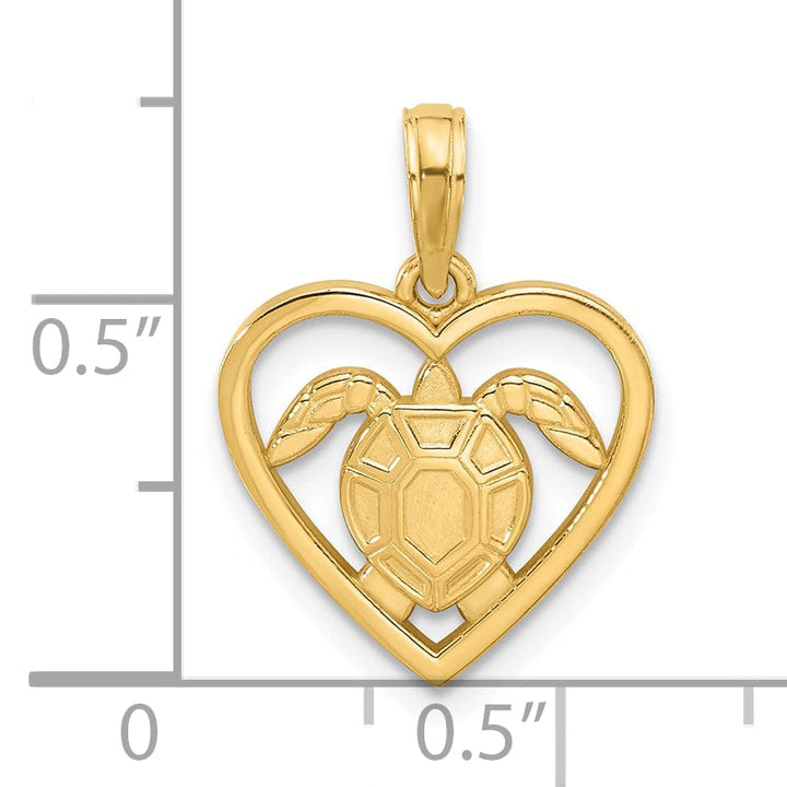 14K Yellow Gold Polished Turtle in Heart Design Pendant