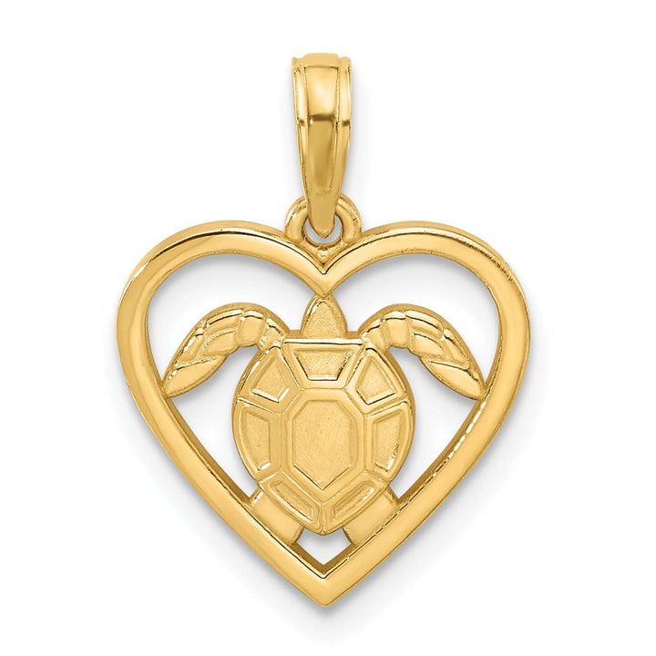 14K Yellow Gold Polished Turtle in Heart Design Pendant