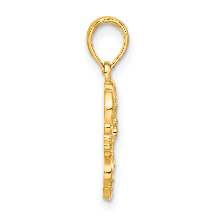 14k Yellow Gold Polished Clover Floral Bird Circle Design Pendant