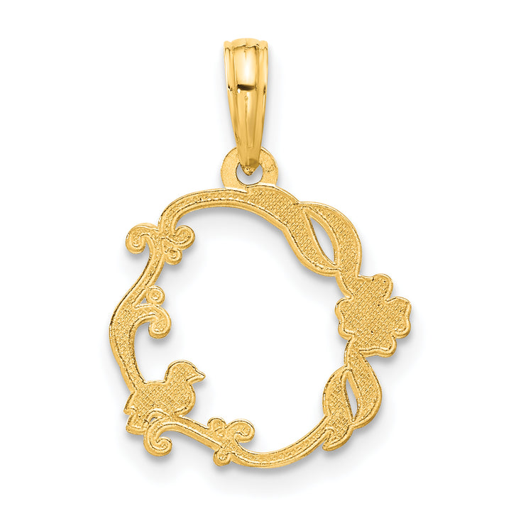 14k Yellow Gold Polished Clover Floral Bird Circle Design Pendant
