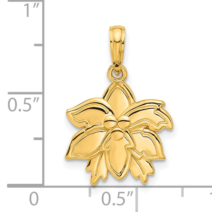 14k Yellow Gold Polished Poinsettia Floral Design Pendant