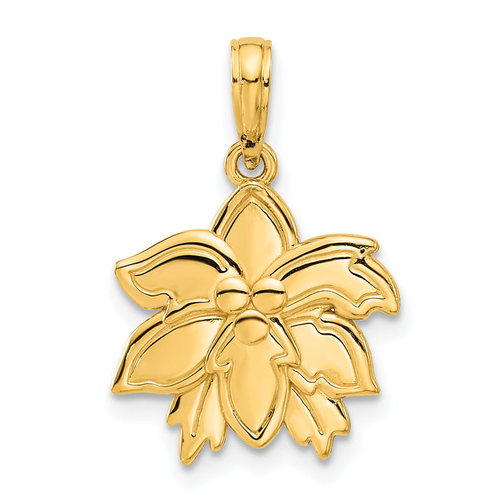 14k Yellow Gold Polished Poinsettia Floral Design Pendant