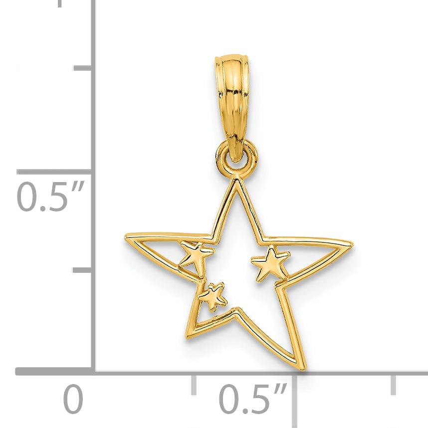 14k Yellow Gold Polished Star in Stars Design Pendant