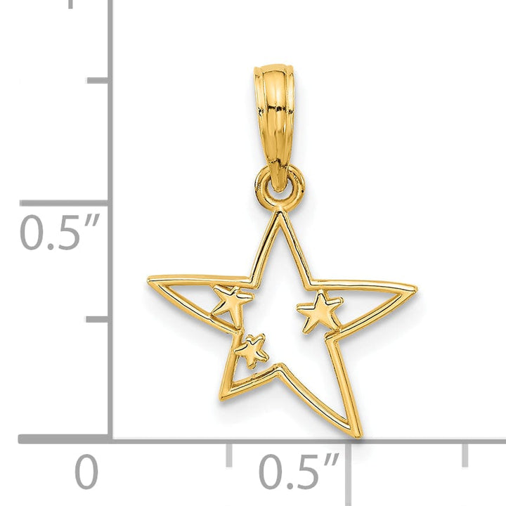 14k Yellow Gold Polished Star in Stars Design Pendant