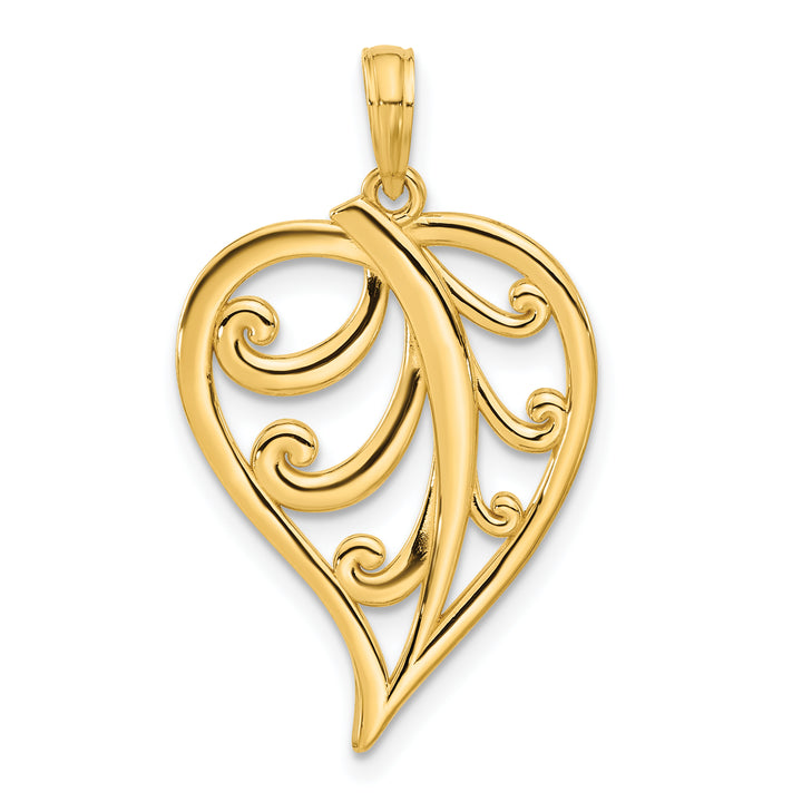14k Yellow Gold Polished Fancy Leaf Design Pendant