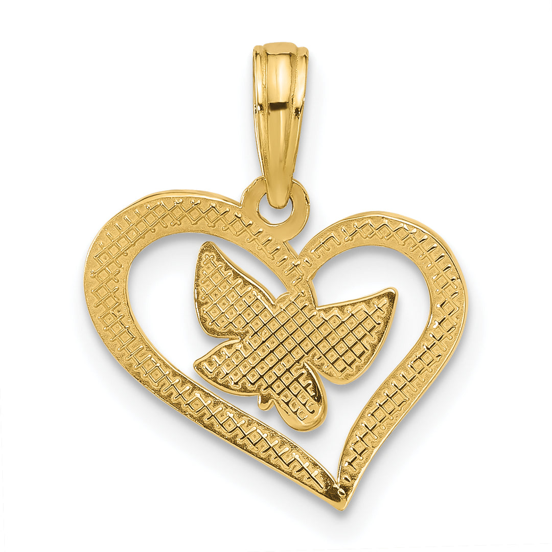 14k Yellow Gold Polished Fancy Heart and Butterfly Charm Pendant