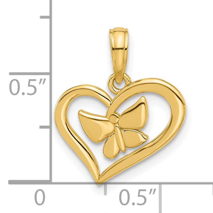 14k Yellow Gold Polished Fancy Heart and Butterfly Charm Pendant