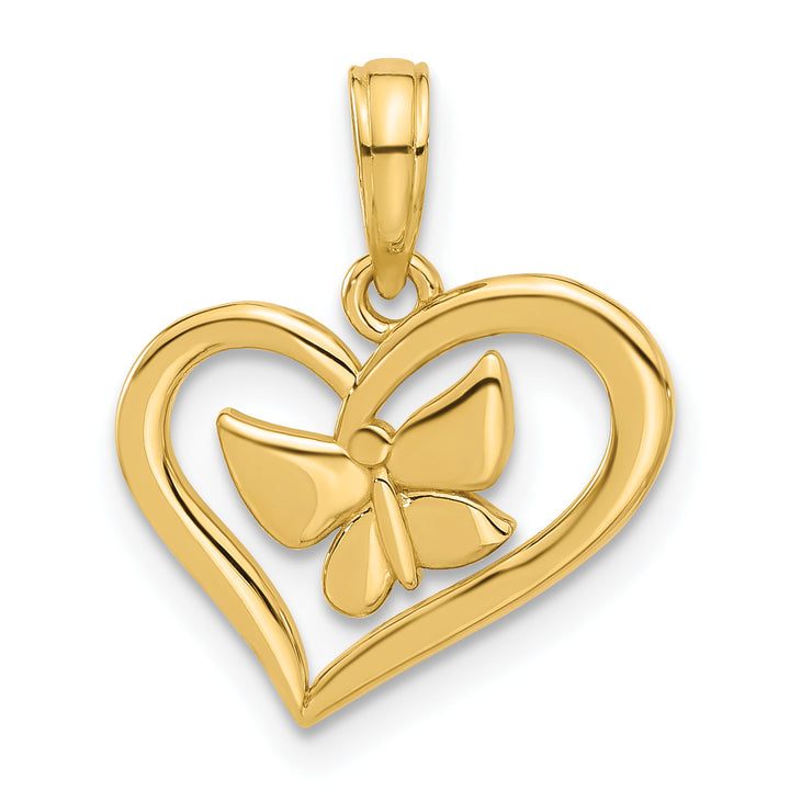 14k Yellow Gold Polished Fancy Heart and Butterfly Charm Pendant