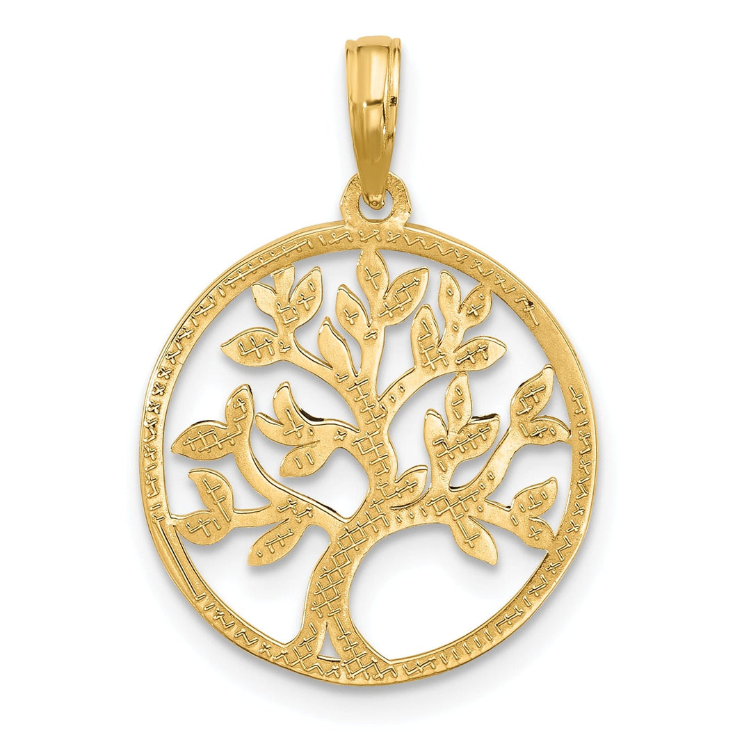 14K Yellow Gold Polished Circle with Tree Design Pendant