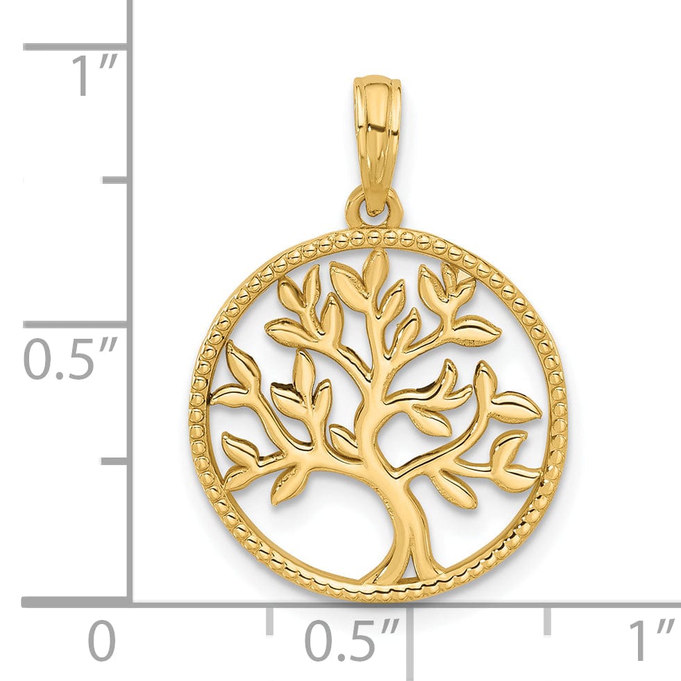 14K Yellow Gold Polished Circle with Tree Design Pendant