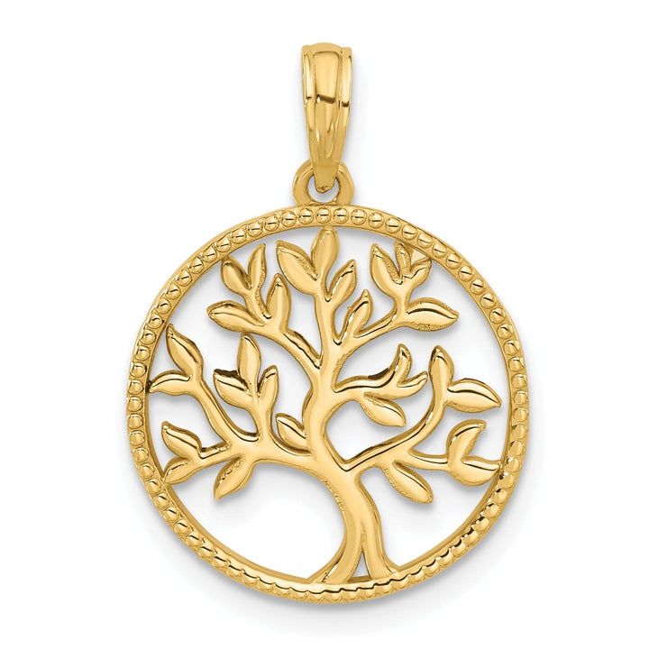 14K Yellow Gold Polished Circle with Tree Design Pendant