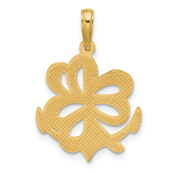 14K Yellow Gold Polished Anchor & Clover Design Pendant