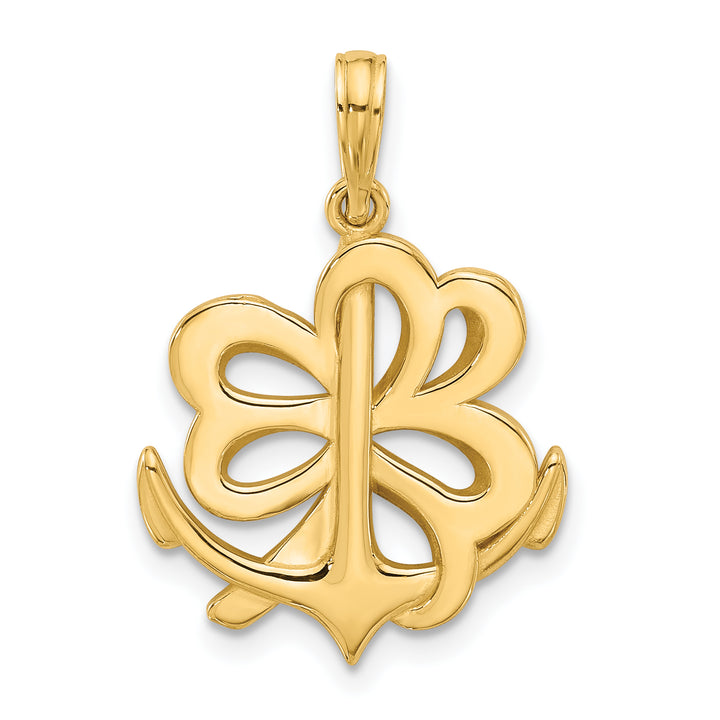 14K Yellow Gold Polished Anchor & Clover Design Pendant