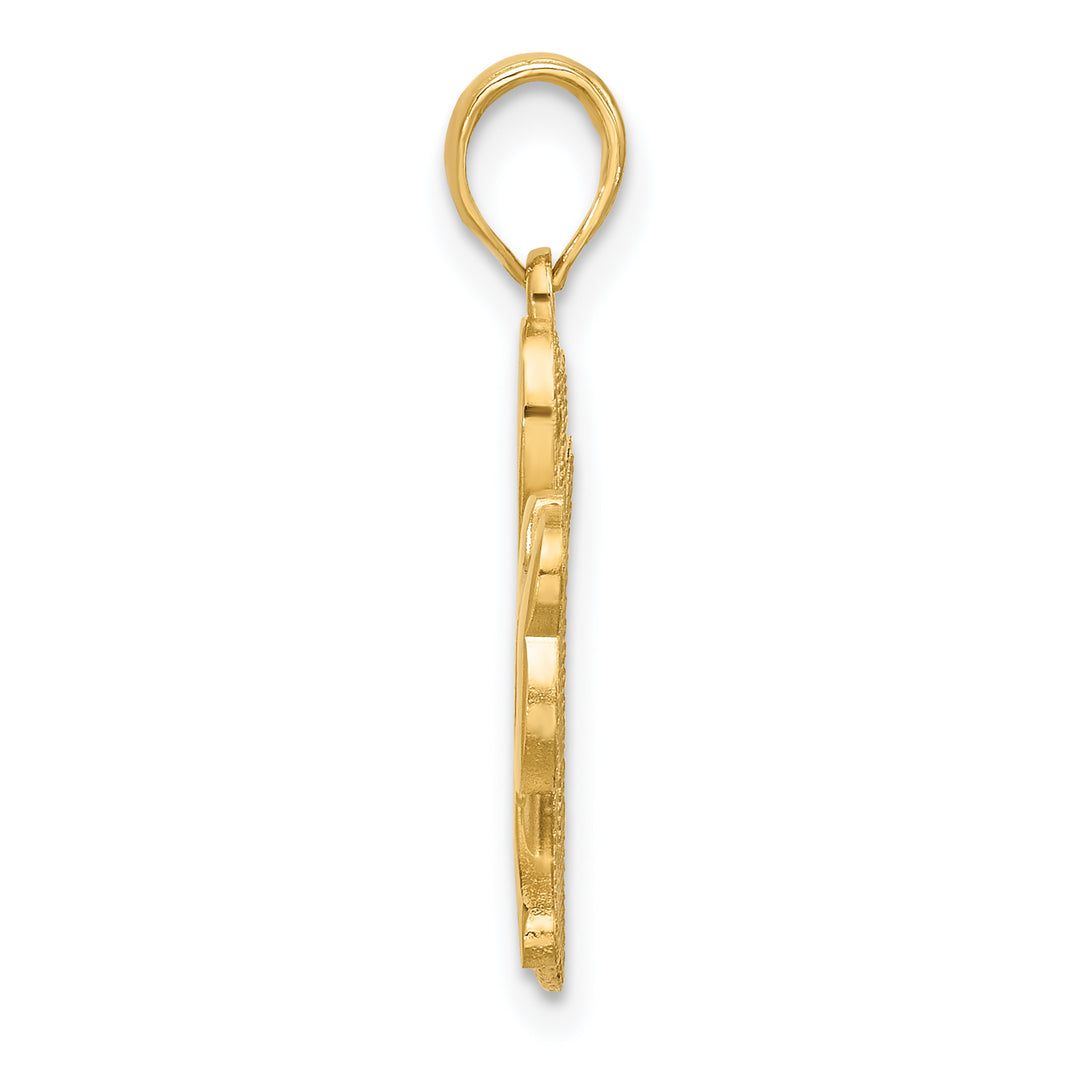 14K Yellow Gold Polished Satin Finish Horseshoe and Clover Pendant