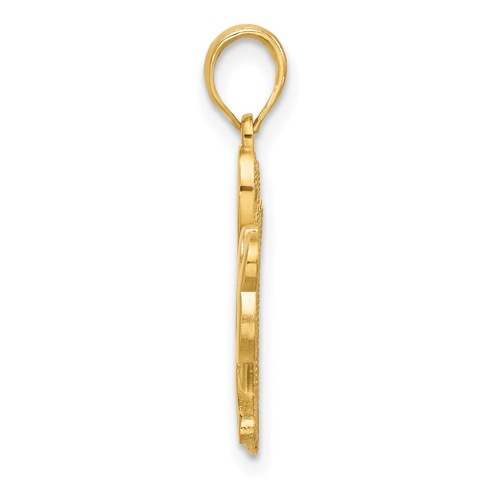 14K Yellow Gold Polished Satin Finish Horseshoe and Clover Pendant