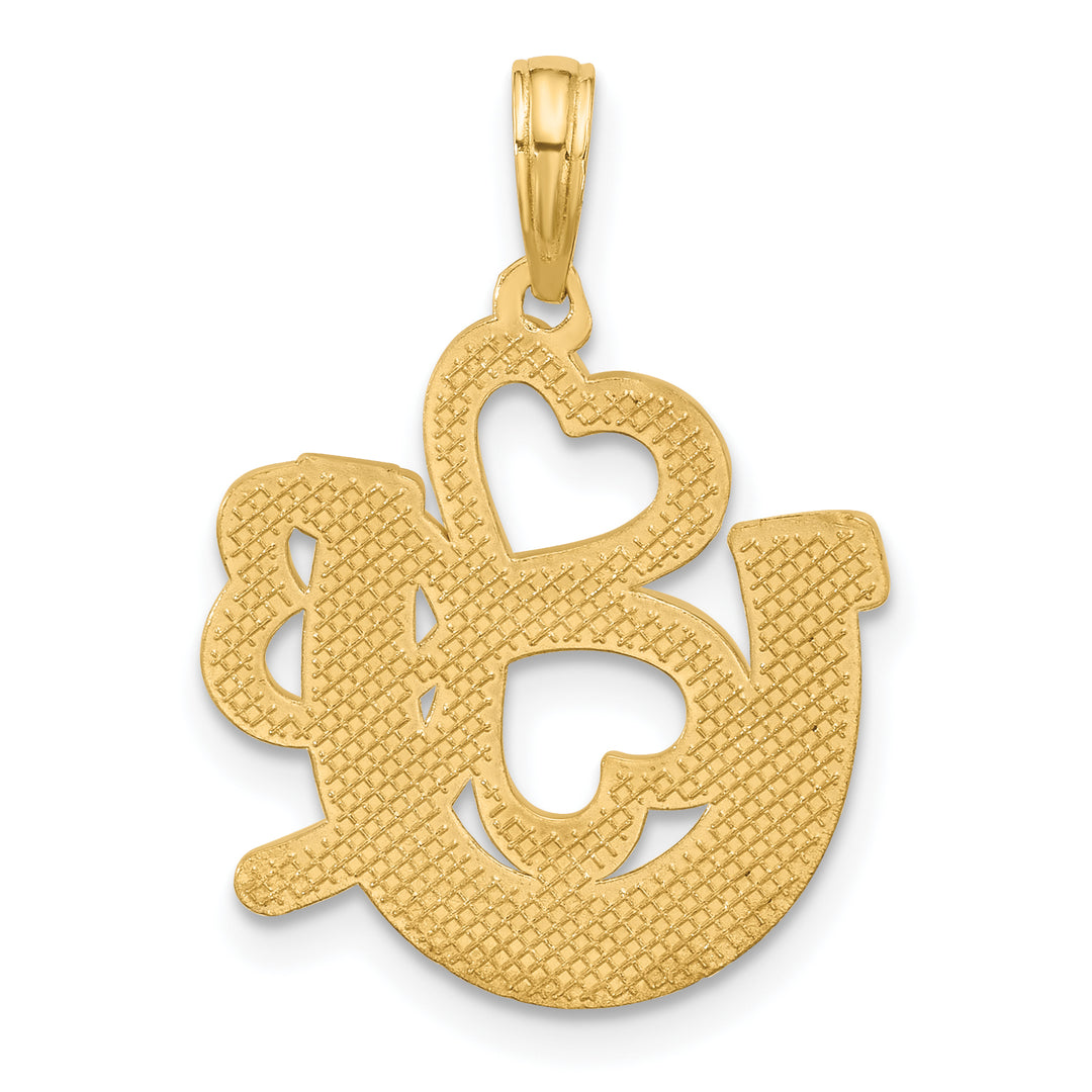14K Yellow Gold Polished Satin Finish Horseshoe and Clover Pendant