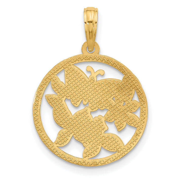 14K Yellow Gold Polished Fancy Butterfly Flowers Pendant