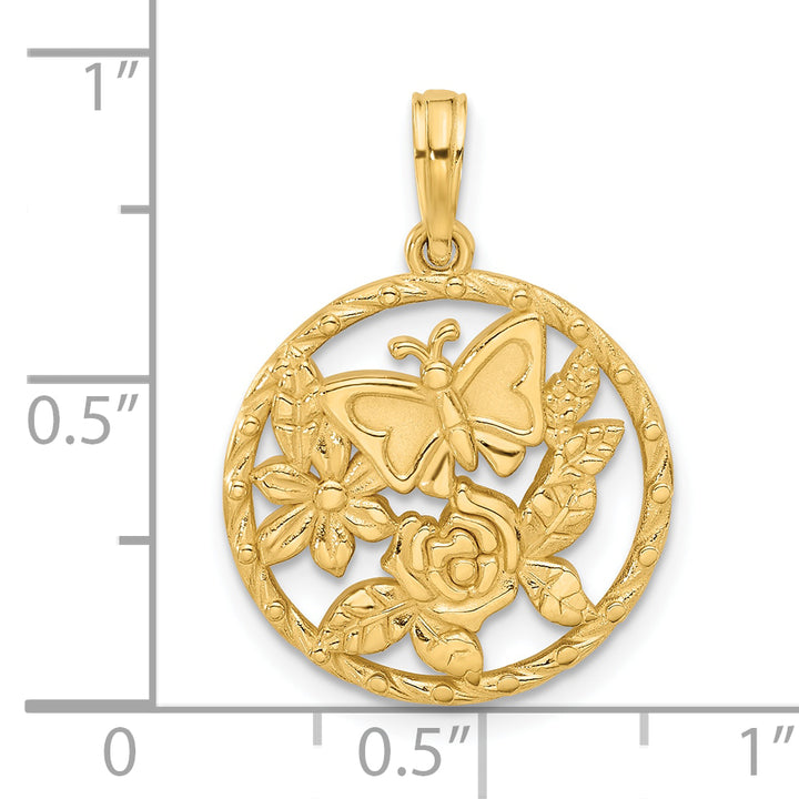 14K Yellow Gold Polished Fancy Butterfly Flowers Pendant