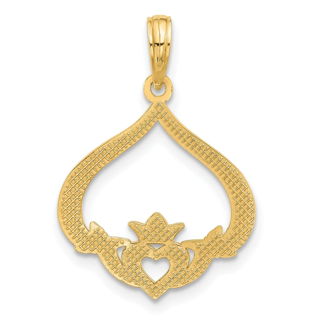 14k Yellow Gold Heart Design Polished Claddagh Pendant