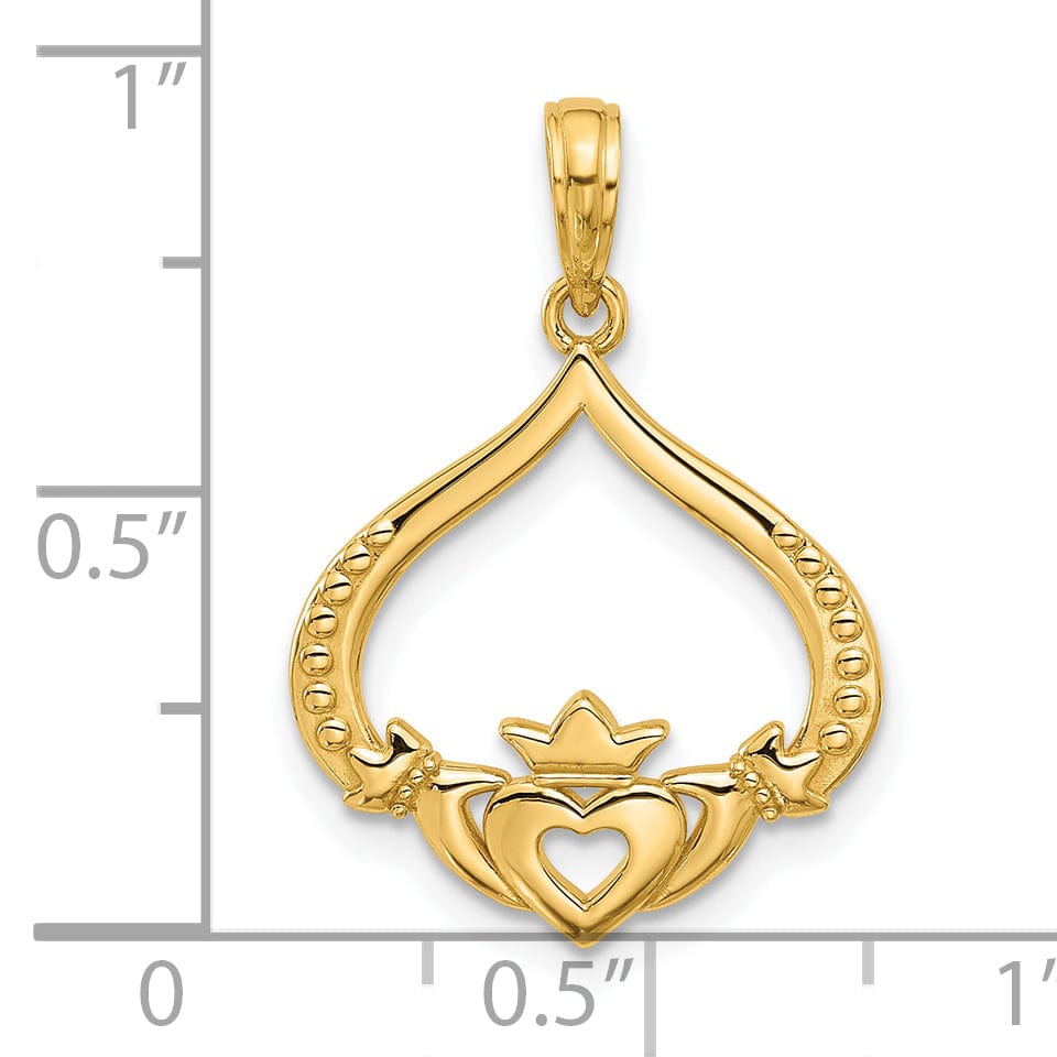 14k Yellow Gold Heart Design Polished Claddagh Pendant