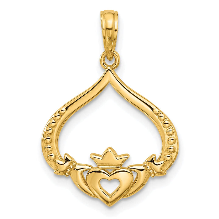14k Yellow Gold Heart Design Polished Claddagh Pendant